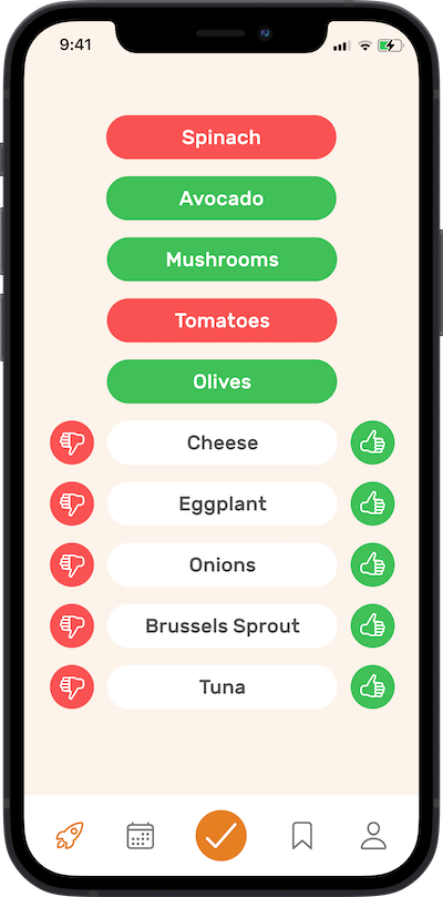 iphone app refrence meal selection