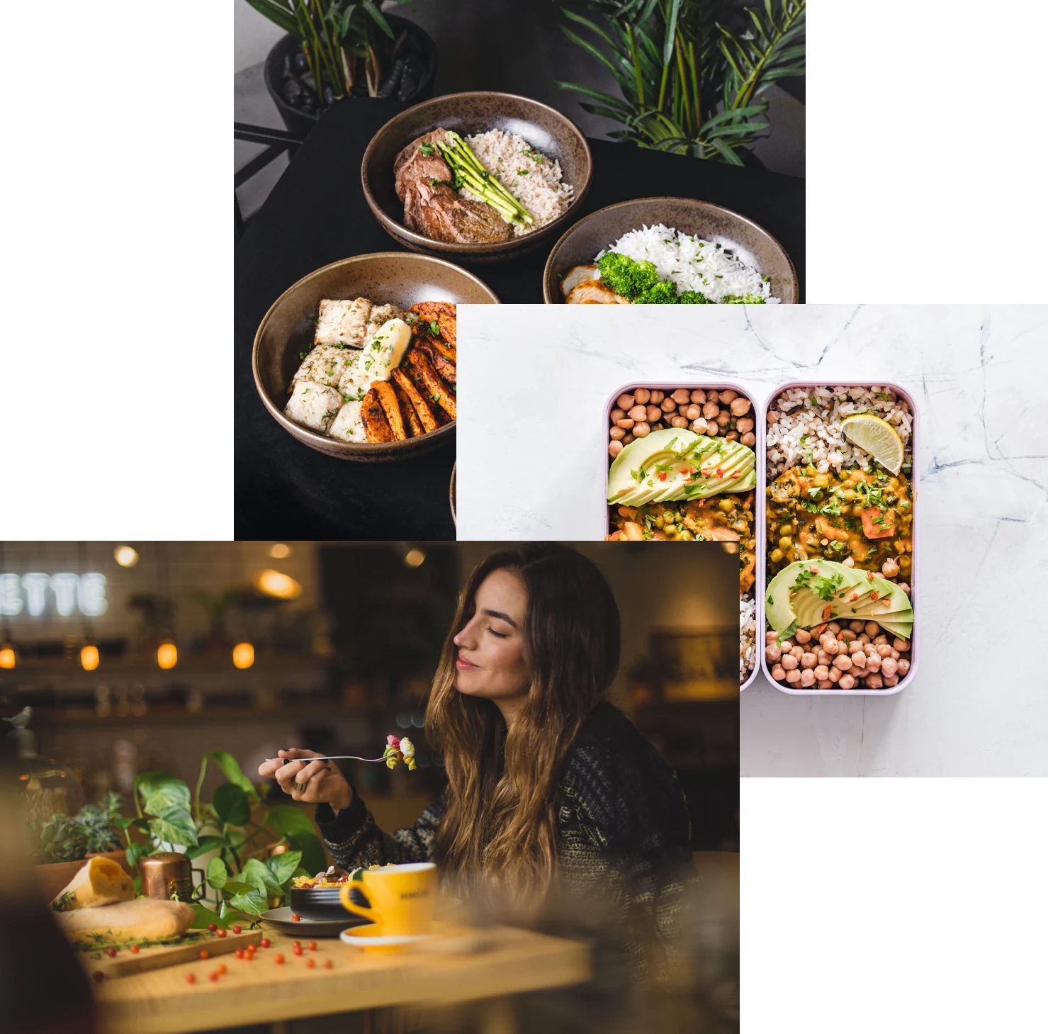 A women eating healthy food and some healthy meals.